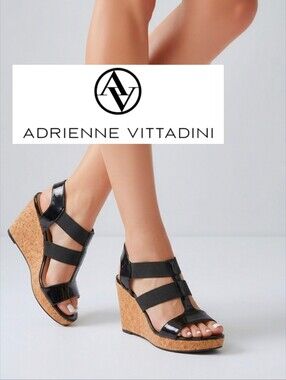 NWT Adrienne Vittadine  platform wedge sandals. Stretch straps -patent leather